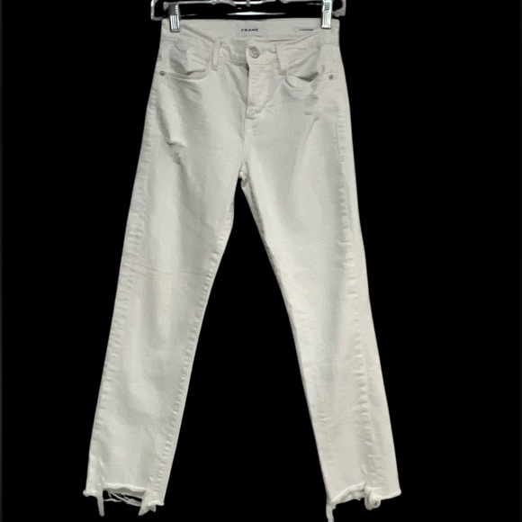 Frame Le High Straight White Distresses Denim Pants Size 25 - Picture 6 of 7
